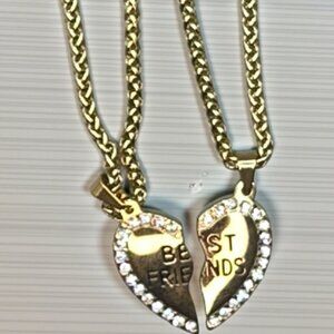 Best Friends Gold Toned Half Heart Shaped Necklace Pair (NEW IN BOX)